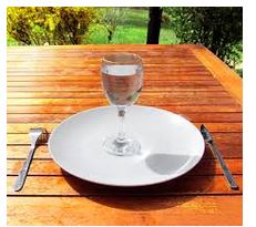 Fasting? Empty plate with glass of water.